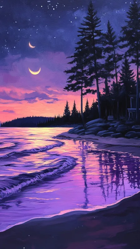 Nature Beach With Glowing Waves Wallpaper