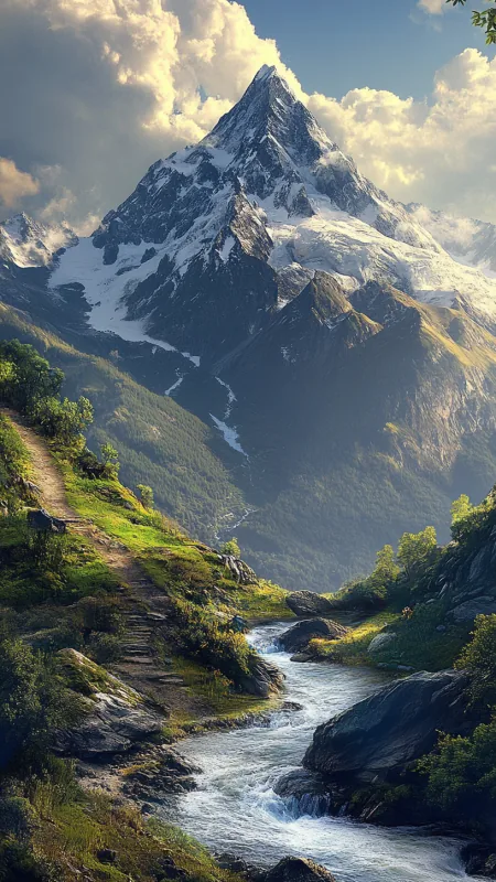 Beautiful Mountains And A River HD Nature Wallpaper
