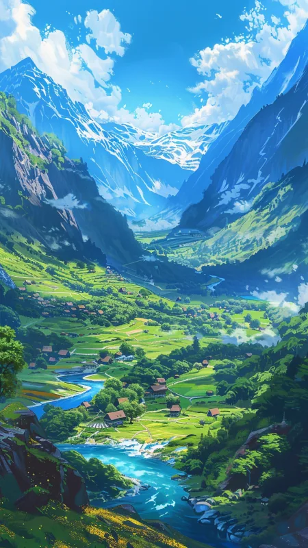 Beautiful Valley Blue River Nature Wallpaper