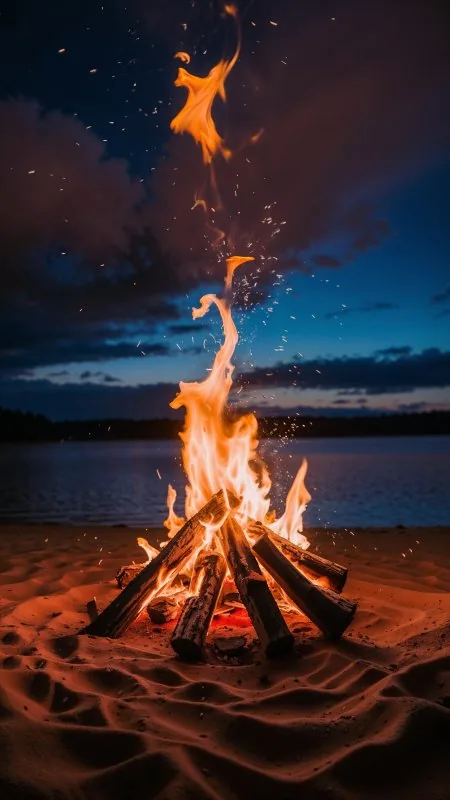 Bonfire Beach Lake Nature Wallpaper