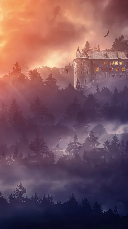 Castle Burning Sky Sunset HD Nature Wallpaper