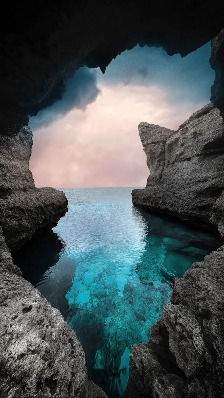 Cave Stones Sea Sky HD Nature Wallpaper