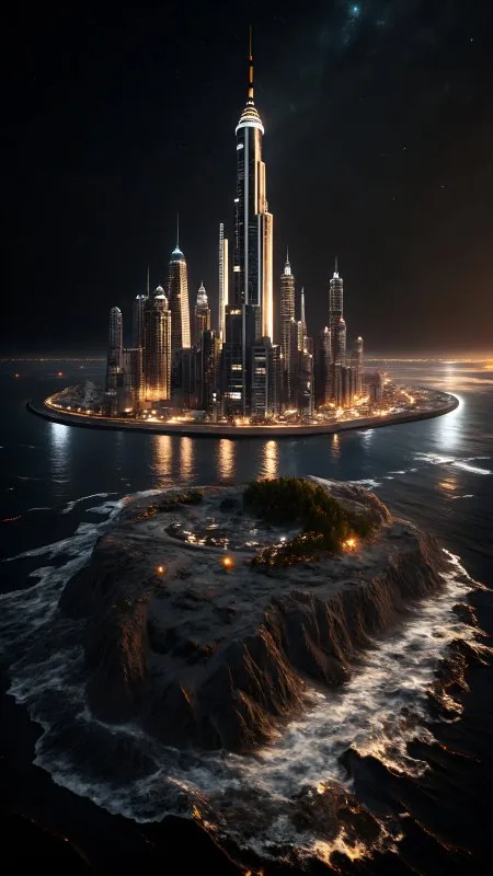 Nature City Islands Sea Lights Wallpaper