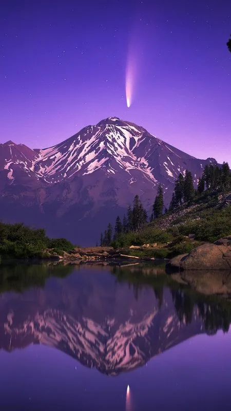 Comet Over Purple Peak Nature Wallpaper