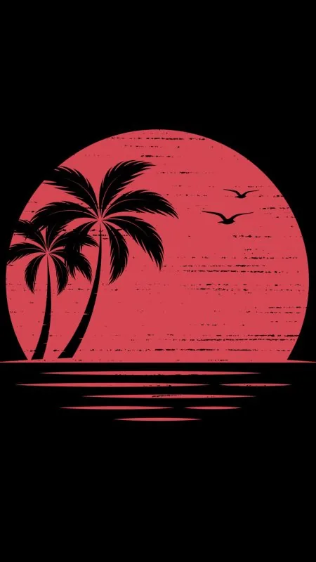 Crimson Sun Palm Graphic Nature Wallpaper