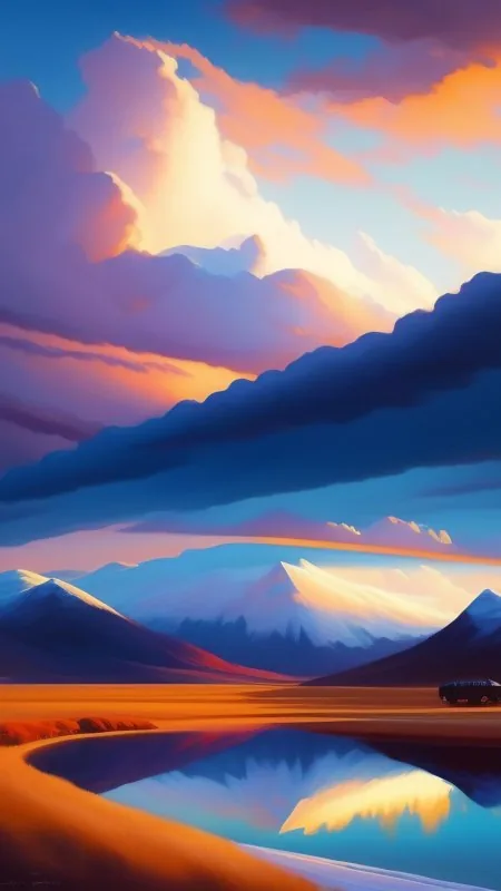 Dramatic Clouds Desert Lake Nature Wallpaper