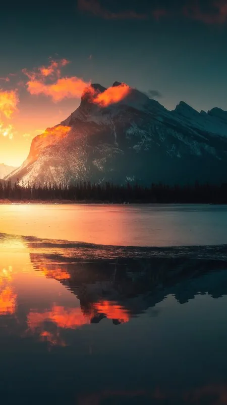 Fiery Clouds Lake Mirror Nature Wallpaper