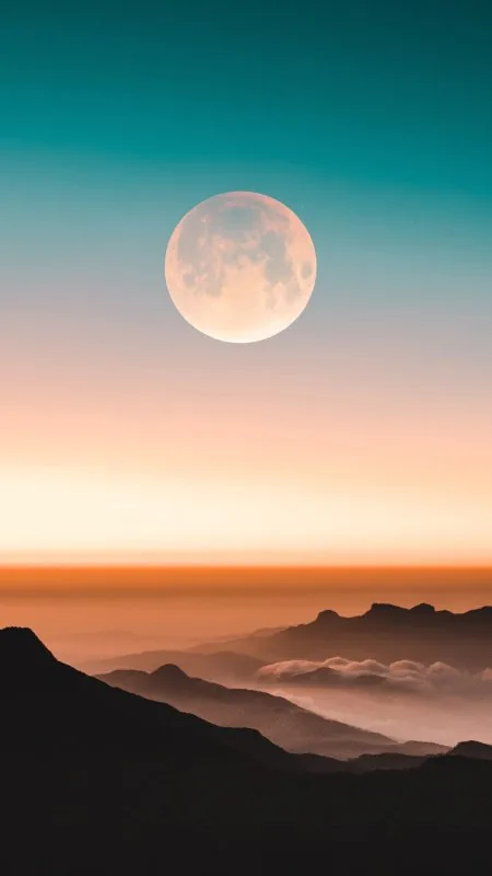 Full Moon Hazy Ridges Nature Wallpaper