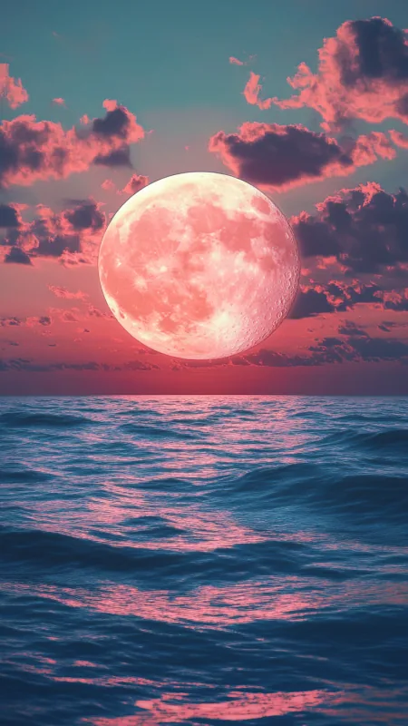 Full Moon On The Sea HD Nature Wallpaper