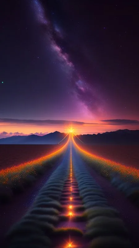 Glowing Road Under Galaxy Nature Wallpaper