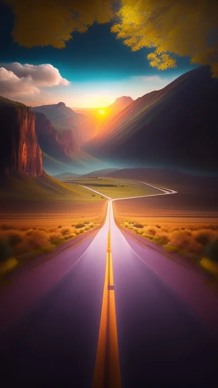 Golden Canyon Road Sunrise Nature Wallpaper