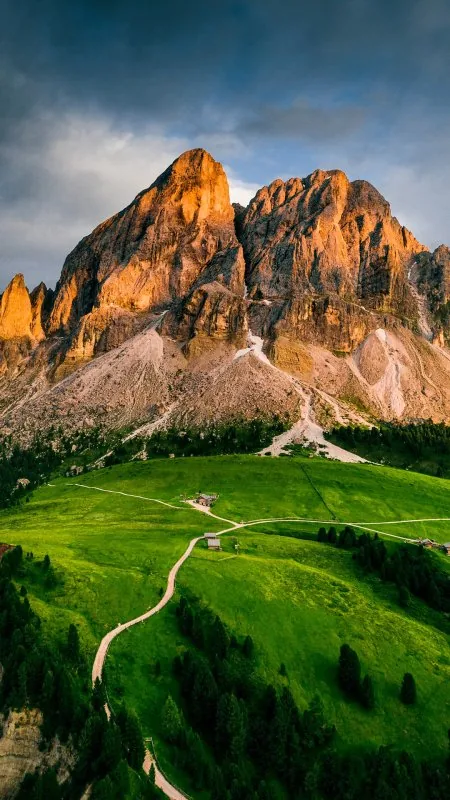 Golden Dolomite Peak Meadow Nature Wallpaper