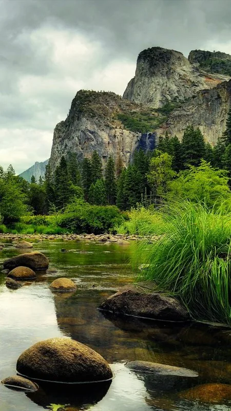 Granite Cliffs River Valley Nature Wallpaper