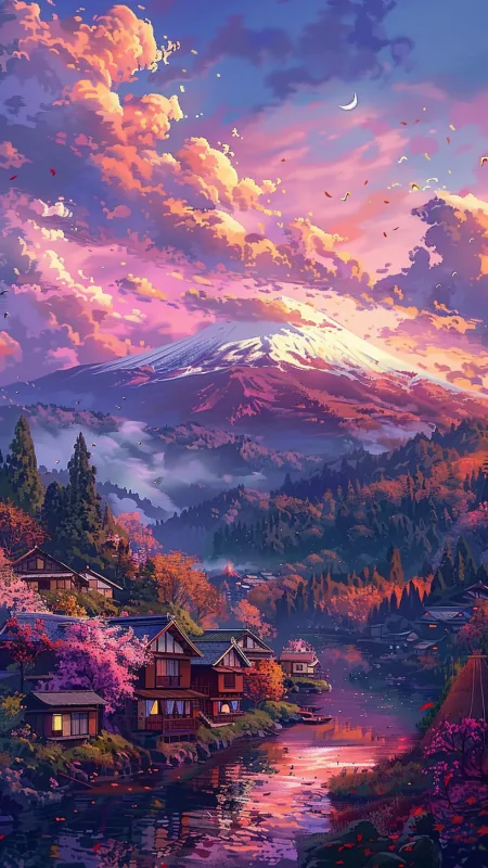 Japanese Landscape Painting Nature Wallpaper