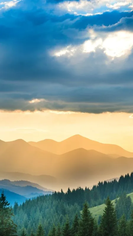 Landscape Mountains Sunbeam Nature Phone Wallpaper