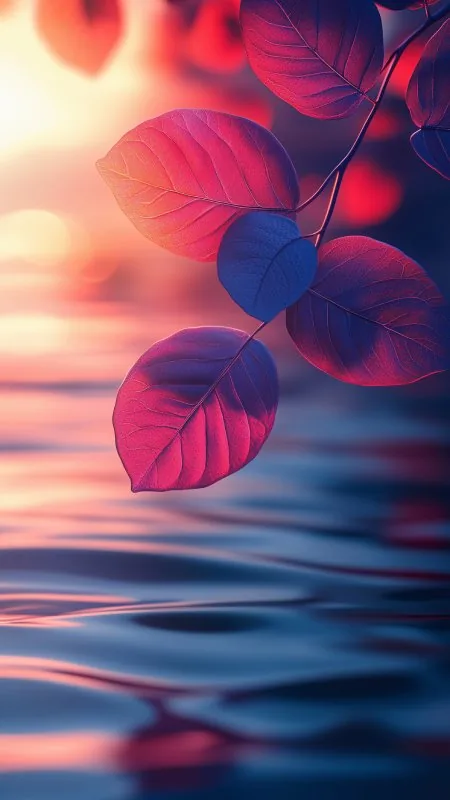 Nature Leaves Branch Water Macro Wallpaper