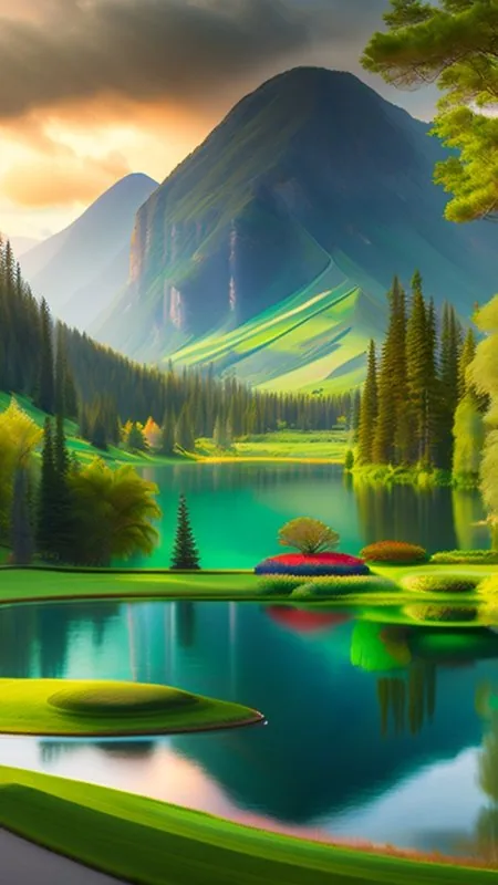 Lush Emerald Lake Gardens Nature Wallpaper