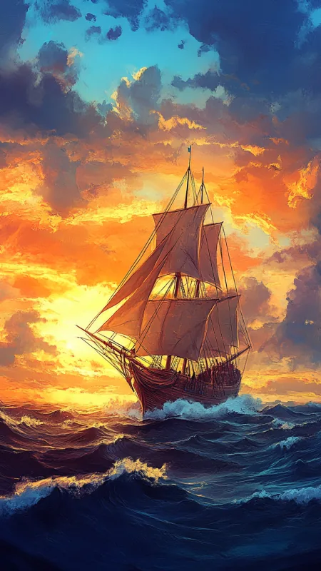 Majestic Sailing Ship Surrounded Nature Wallpaper