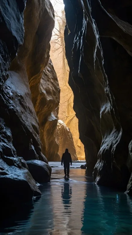 Man Silhouette Cave Rocks Nature HD Wallpaper
