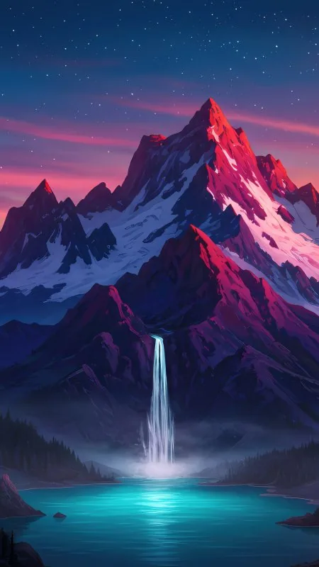 Nature Minimal Waterfall In Mountains Wallpaper