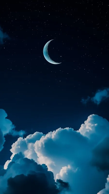 Moon Night Stars Sky Clouds Nature Wallpaper
