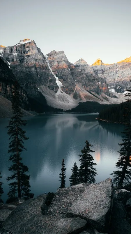 Moraine Lake Sunrise Peaks Nature Wallpaper