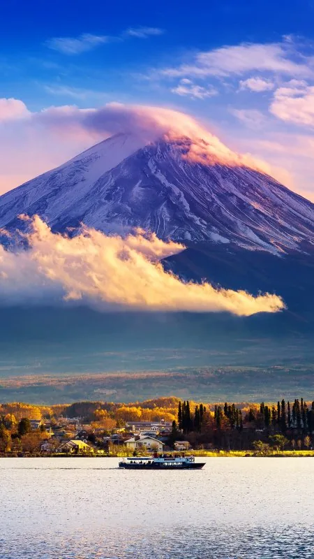 Mount Fuji Lake Boat Nature Wallpaper