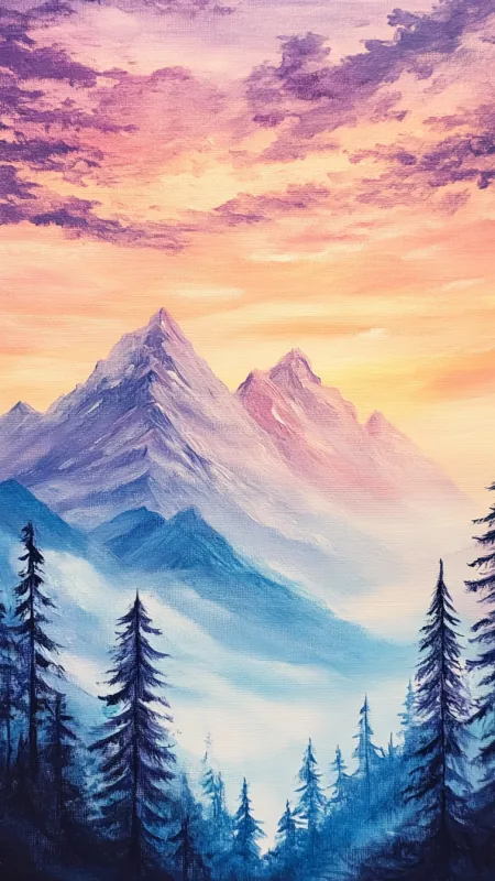 Mountains Acrylic Painting Nature Wallpaper