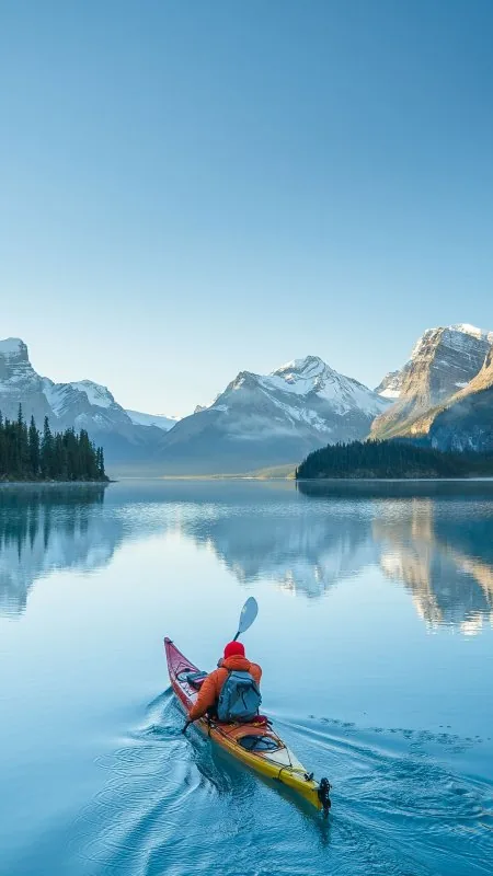 Nature Mountains Snow Canoes Water Wallpaper