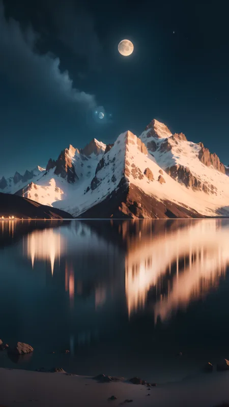 Nature Mountains With Moon Wallpaper