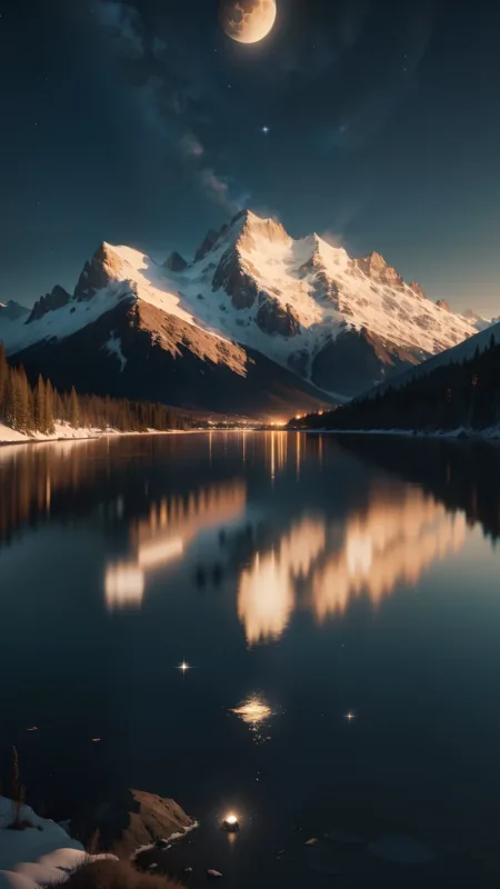 Mountains With Moon HD Nature Wallpaper