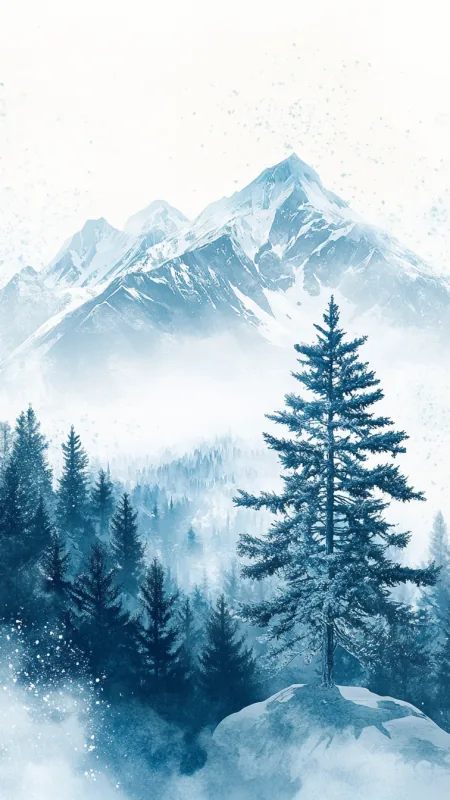 Mountains With Snow Art Nature Wallpaper