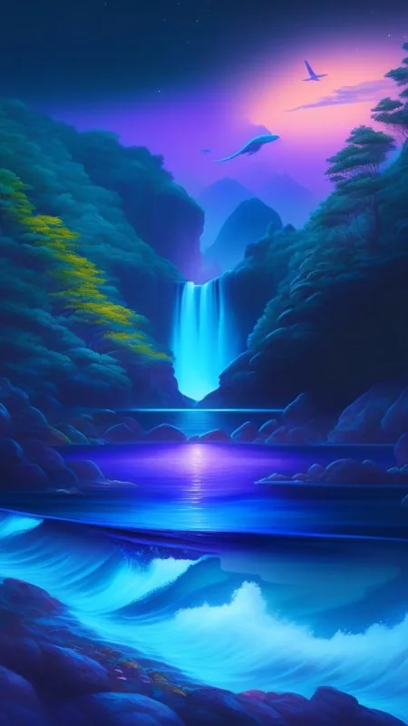Mystic Blue Waterfall Canyon Nature Wallpaper
