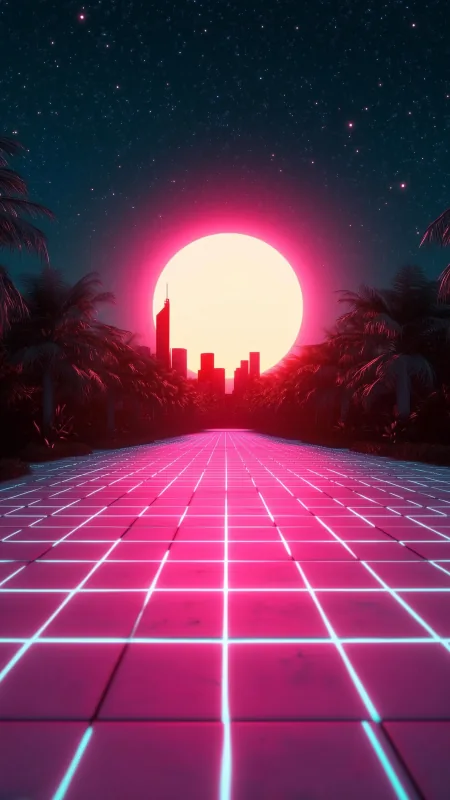 Neon Moon City Nature Wallpaper