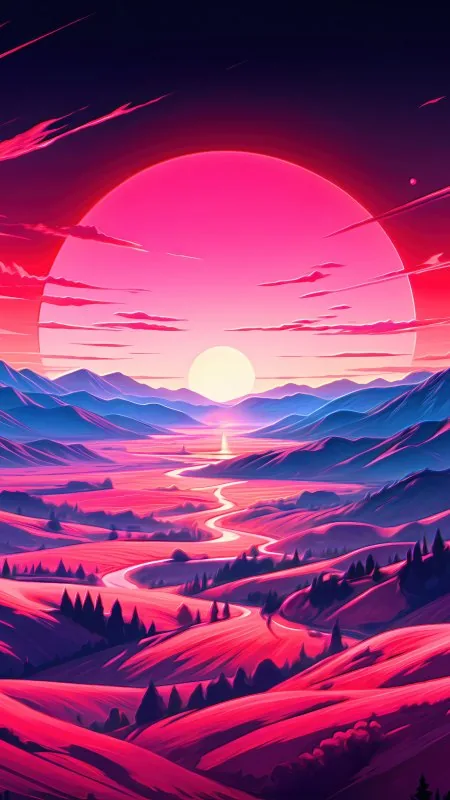 Neon Mountains Sunset Nature Wallpaper