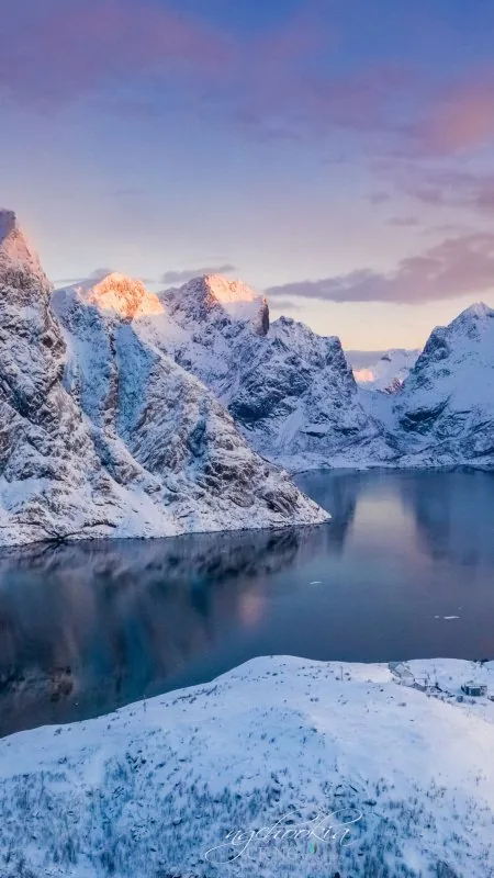 Norway Lofoten Mountains Winter Nature Wallpaper