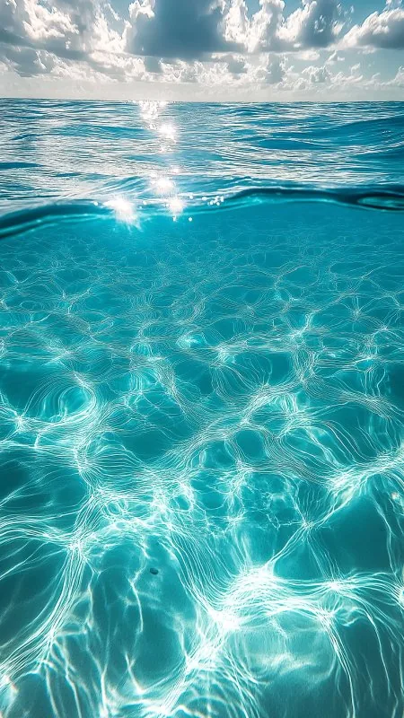 Ocean Bottom Glare Sun Clouds HD Nature Wallpaper