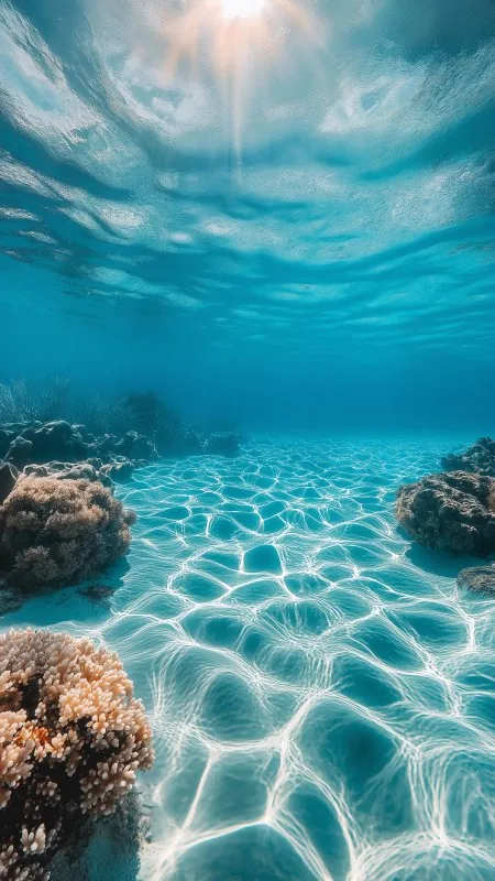 Ocean Corals Bottom Water Rays HD Nature Wallpaper