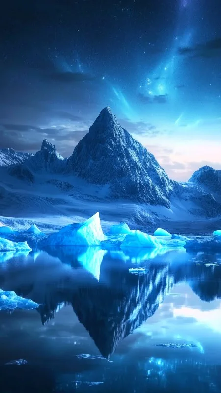 Ocean Mountains Stars Snow Night HD Nature Wallpaper