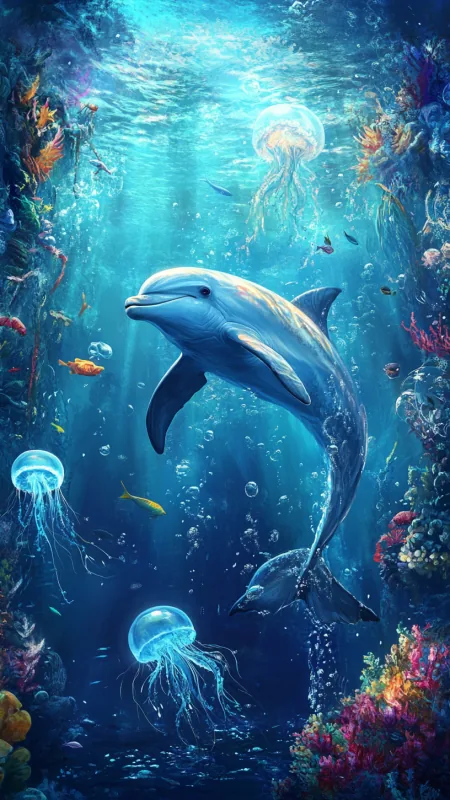 Ocean With Dolphins Nature Wallpaper