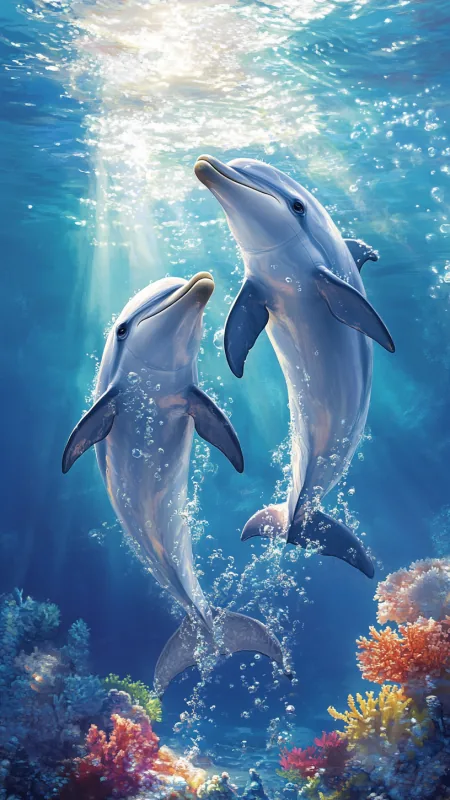 Ocean With Dolphins Nature Wallpaper