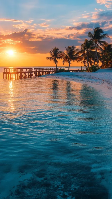 Nature Ocean With Sunset Wallpaper