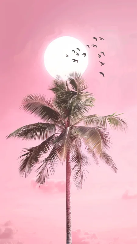 Palm Tree With Moon Nature Wallpaper