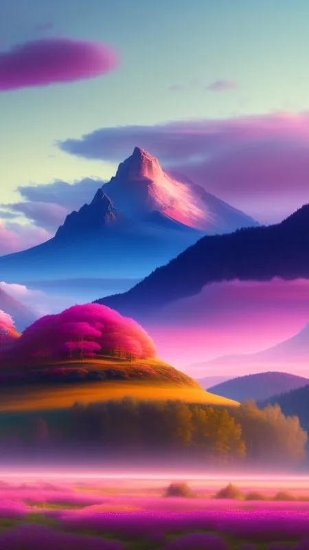 Pastel Pink Mountain Dreamscape Nature Wallpaper