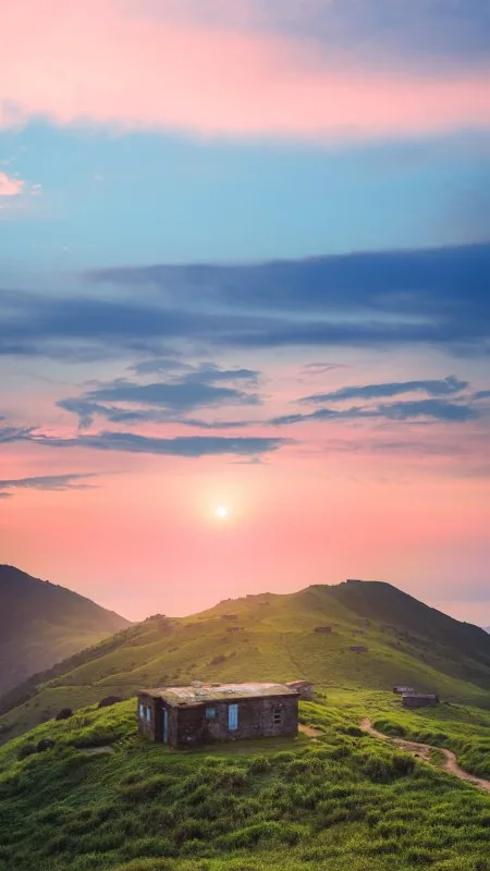 Pastel Sunset Green Hills Nature Wallpaper
