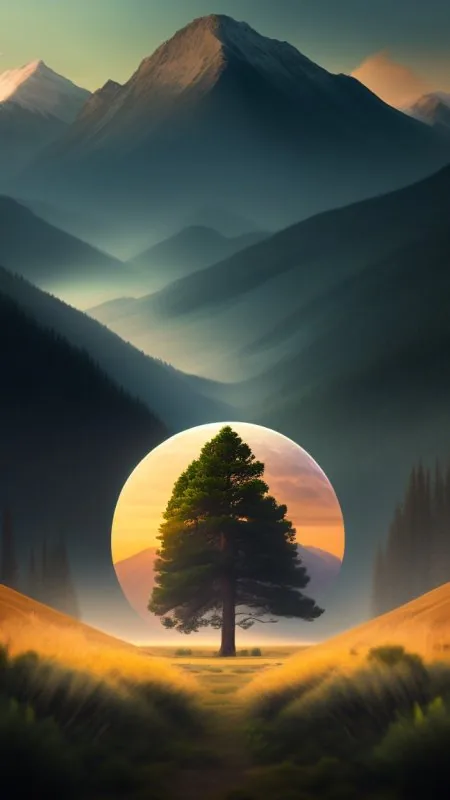 Pine Within Glowing Orb Nature Wallpaper