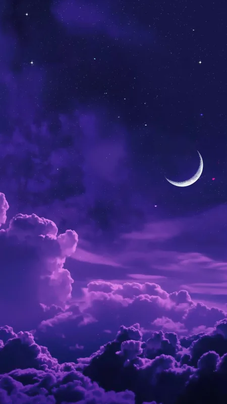 Purple Cosmic Moon Stars Clouds Nature Wallpaper