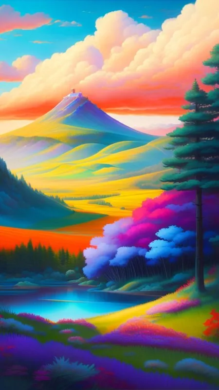 Rainbow Hills Vibrant Valley Nature Wallpaper