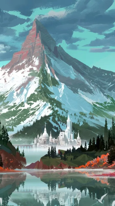 Nature Red Forest Mountain Art Wallpaper