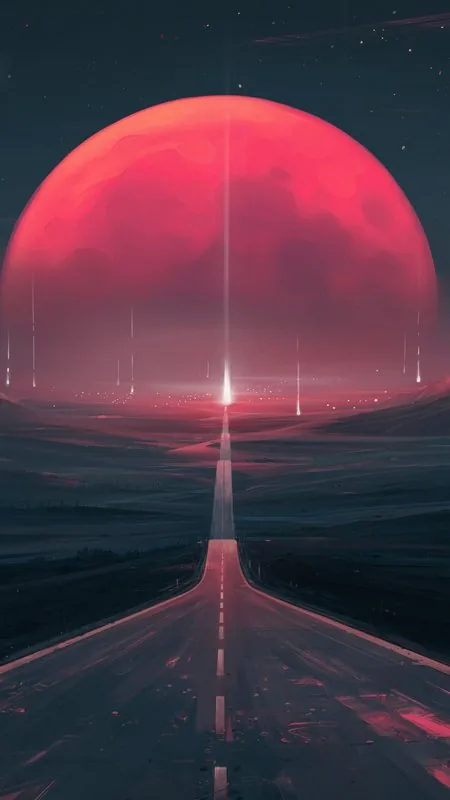 Red Planet Above Highway Nature Wallpaper